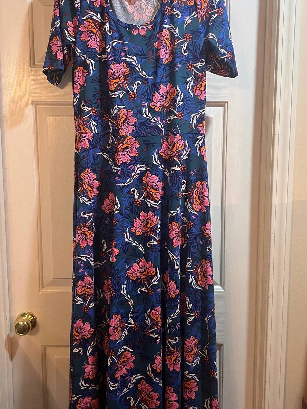 LuLaRoe Floral Scoop Neck Maxi Dress in Navy and Pink - Picture 1 of 3